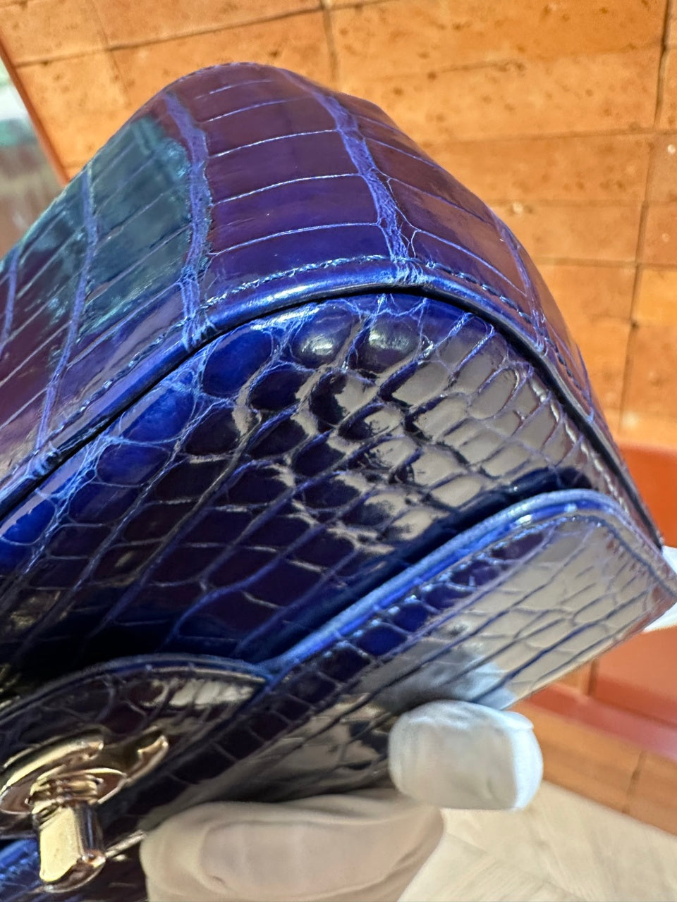 Pre-owned Certified Chanel Mini Square Classic Flap in Royal Blue Alligator Leather with Silver Hardware, 2011, w/ Chanel Card, Dust bag