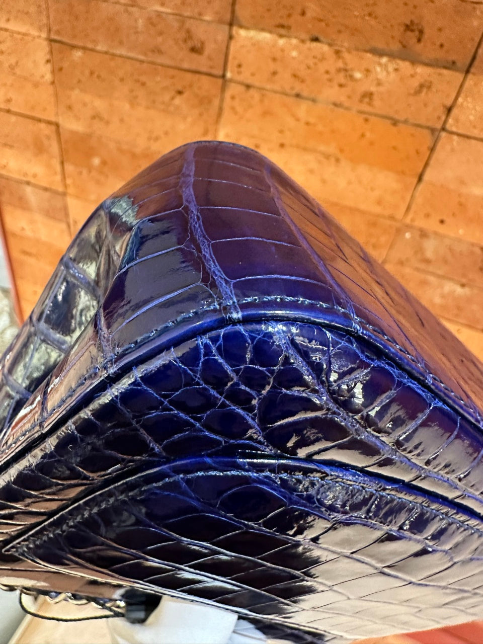 Pre-owned Certified Chanel Mini Square Classic Flap in Royal Blue Alligator Leather with Silver Hardware, 2011, w/ Chanel Card, Dust bag