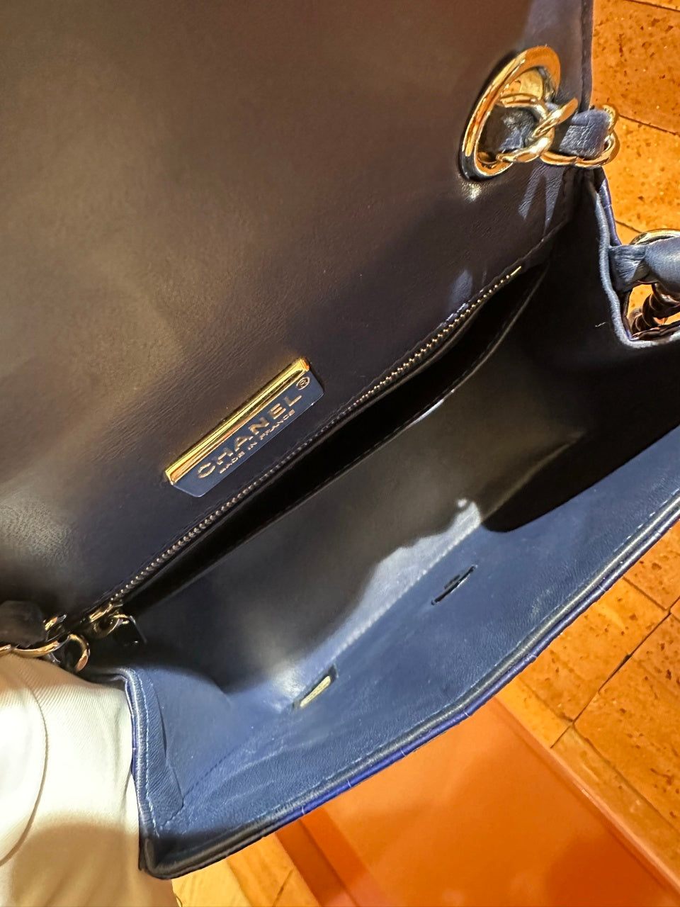 Pre-owned Certified Chanel Mini Square Classic Flap in Royal Blue Alligator Leather with Silver Hardware, 2011, w/ Chanel Card, Dust bag