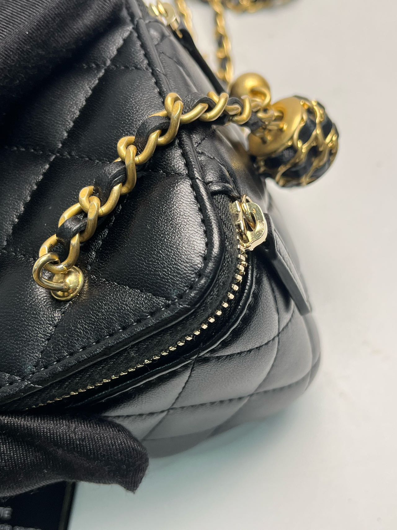 Pre-owned Certified Chanel Mini Square Pearl Crush Vanity Case with Chain in Quilted Black Lambskin with Golden Hardware, 2022, w/card