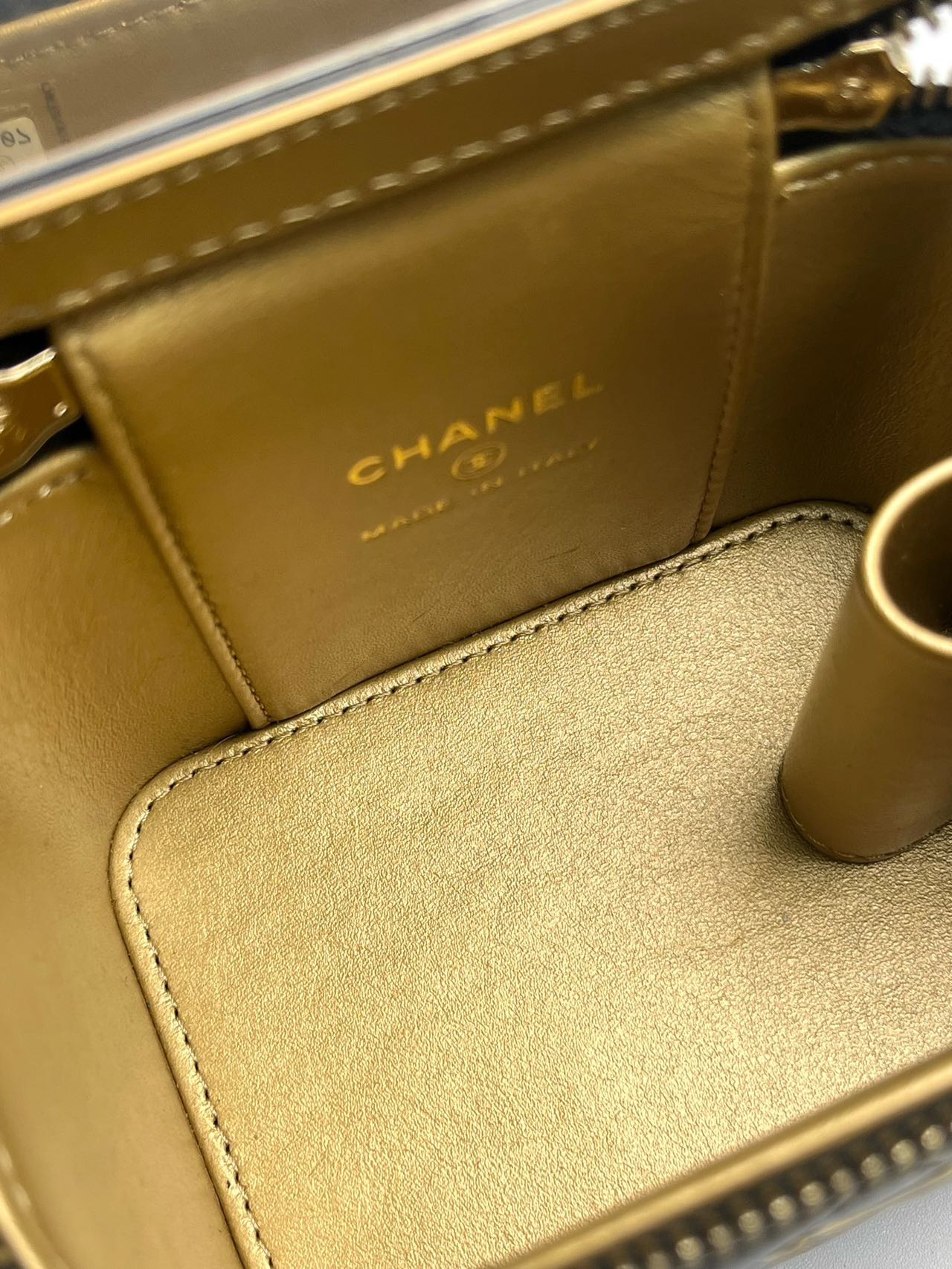 Pre-owned Certified Chanel Mini Square Pearl Crush Vanity Case with Chain in Quilted Black Lambskin with Golden Hardware, 2022, w/card