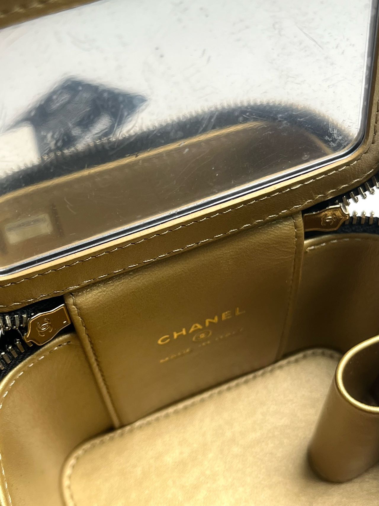 Pre-owned Certified Chanel Mini Square Pearl Crush Vanity Case with Chain in Quilted Black Lambskin with Golden Hardware, 2022, w/card