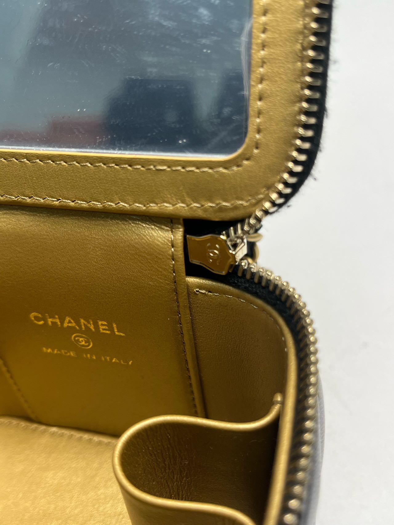 Pre-owned Certified Chanel Mini Square Pearl Crush Vanity Case with Chain in Quilted Black Lambskin with Golden Hardware, 2022, w/card