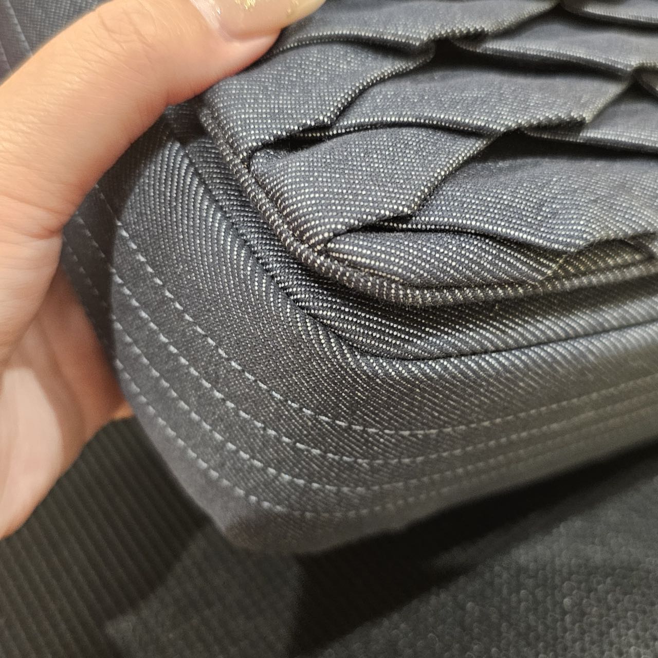 Pre-owned Chanel Pleated Denim Turtle Flap Black Hardware, 2016, Full Set