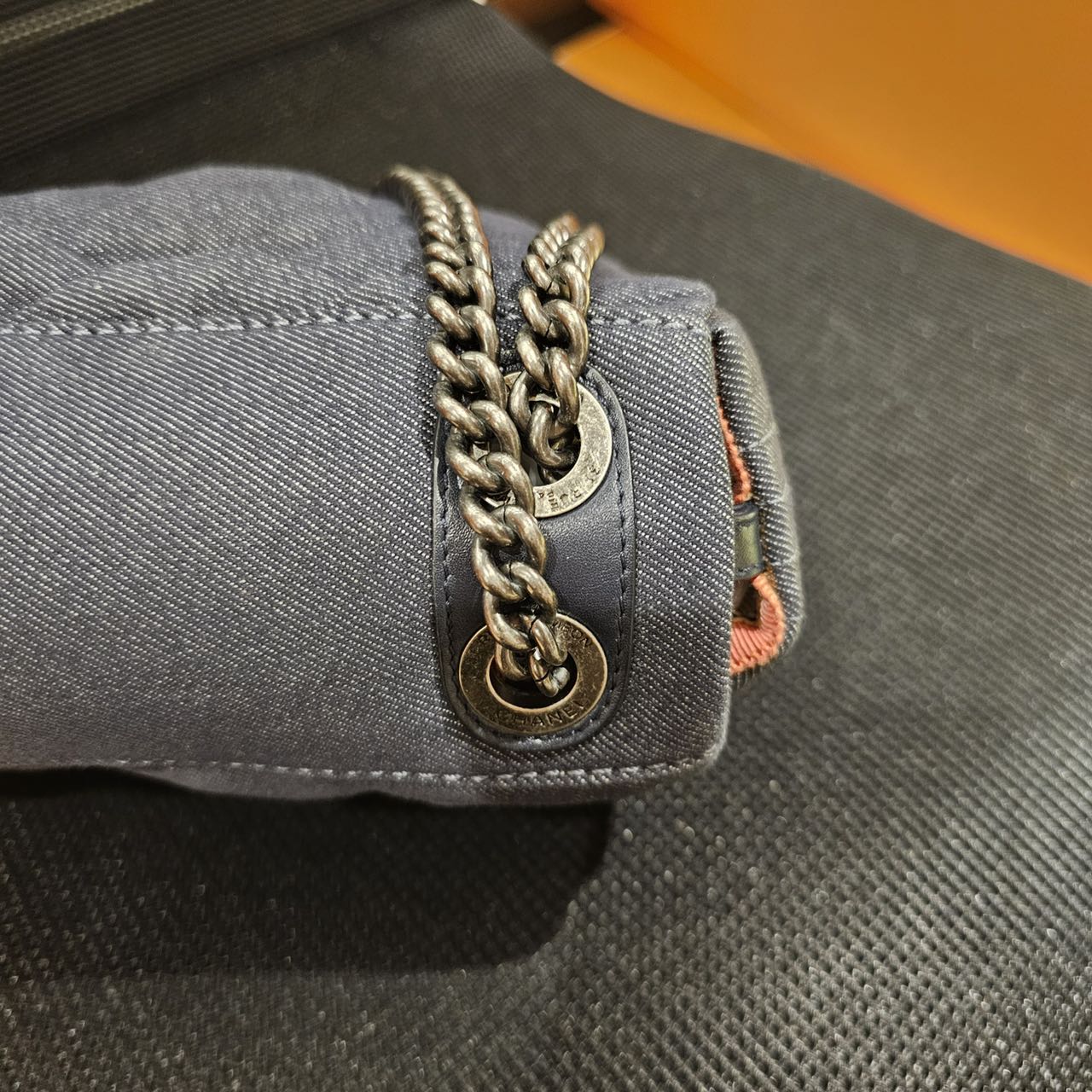 Pre-owned Chanel Pleated Denim Turtle Flap Black Hardware, 2016, Full Set