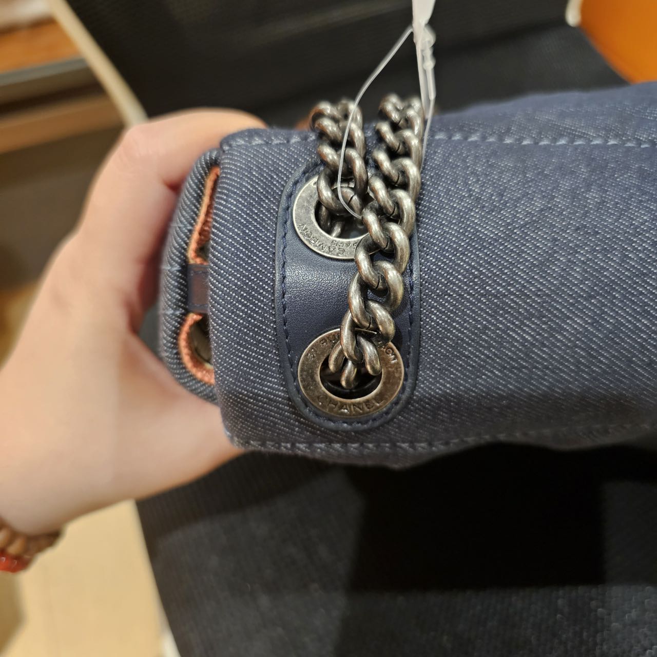 Pre-owned Chanel Pleated Denim Turtle Flap Black Hardware, 2016, Full Set