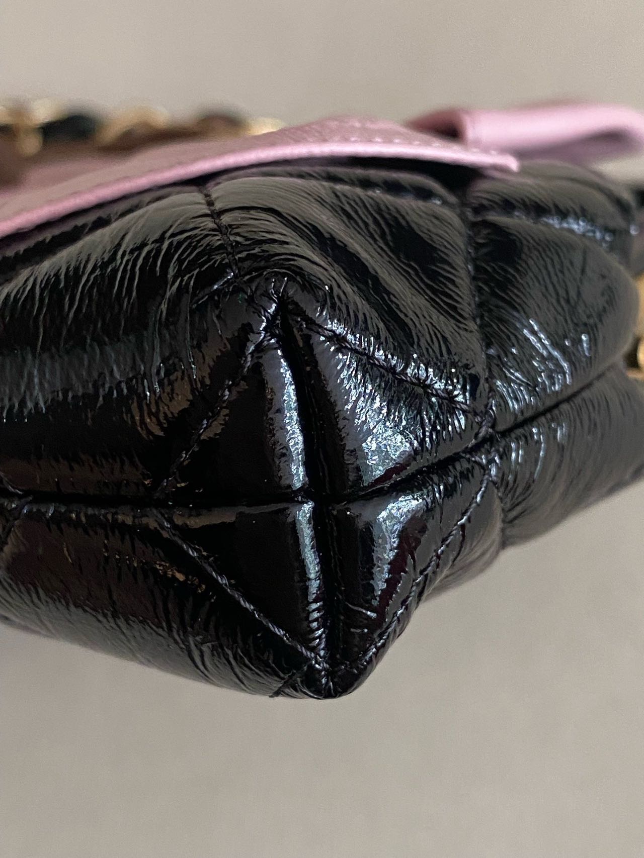 Pre-owned Certified Chanel Ribbon Clutch with Chain in Shiny Black Calfskin with Golden Hardware, microchipped, 2024, w/ dust bag