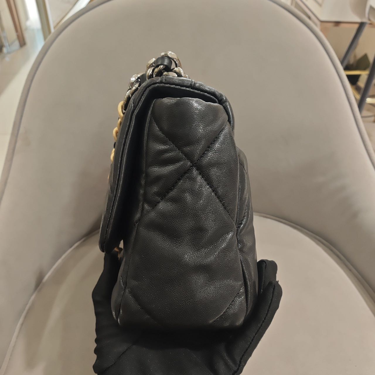 Pre-owned Certified Chanel Small 19Bag in Black Lambskin with Golden Hardware, 2019-2020, w/ full set