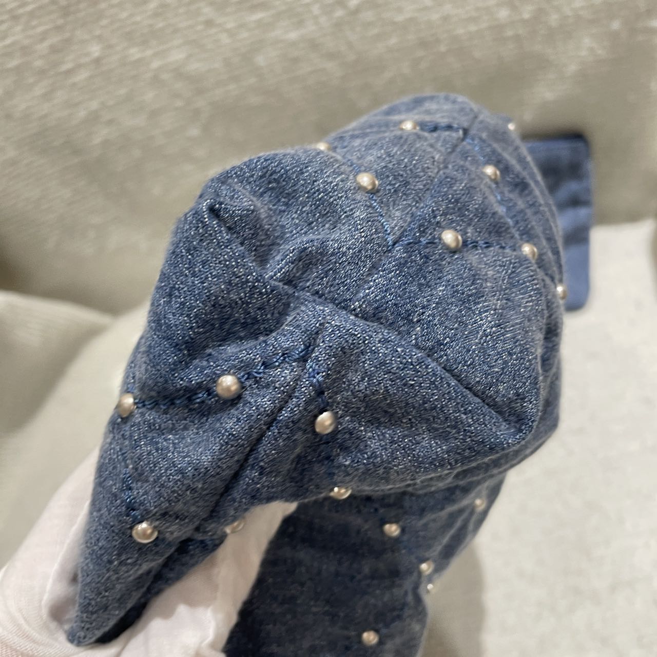 Pre-owned Certified Chanel Small 22Bag in Washed Denim with Silver Hardware, Studded, 2024 microchipped, w/ microchip, pouch, dust bag