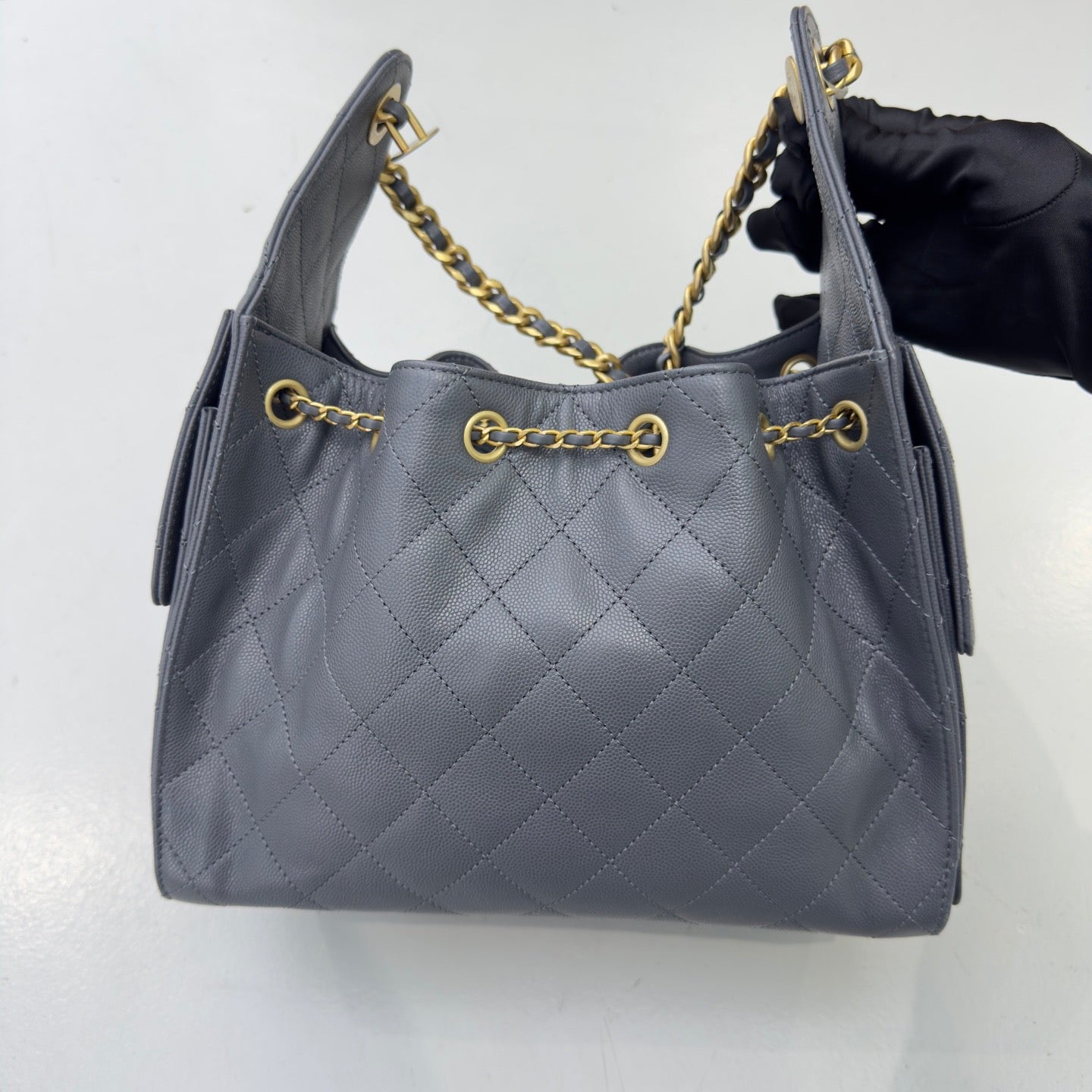 Pre-owned Certified Chanel Small 25Bag in Grey Caviar Leather with Golden Hardware, 2025 Microchipped, w/ Dust bag, Microchip