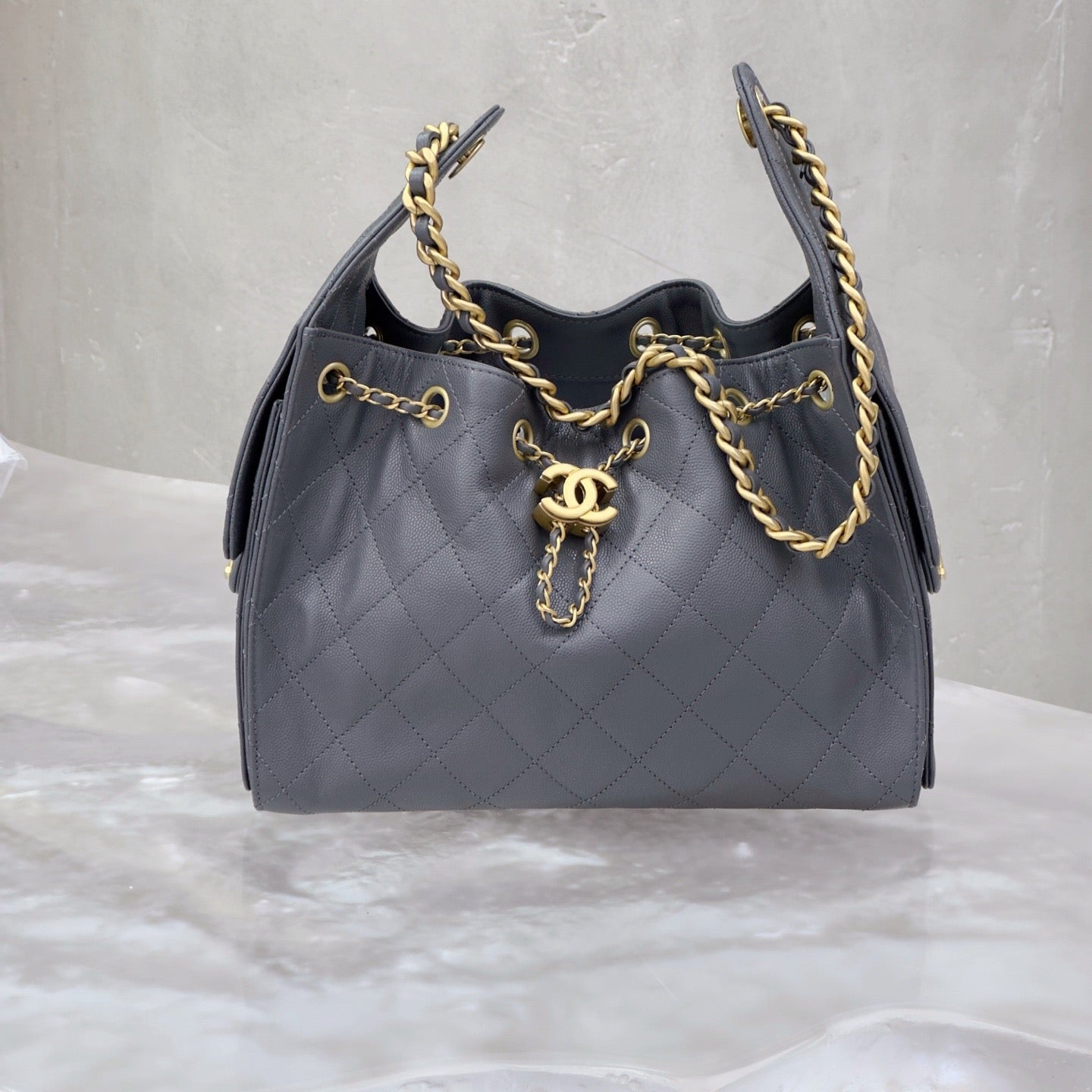 Pre-owned Certified Chanel Small 25Bag in Grey Caviar Leather with Golden Hardware, 2025 Microchipped, w/ Dust bag, Microchip