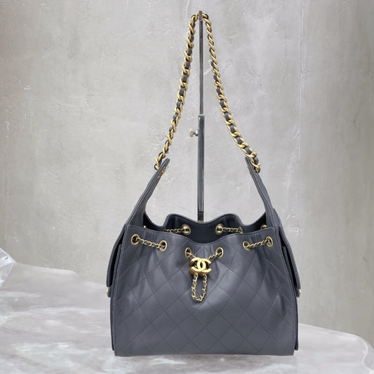 Pre-owned Certified Chanel Small 25Bag in Grey Caviar Leather with Golden Hardware, 2025 Microchipped, w/ Dust bag, Microchip