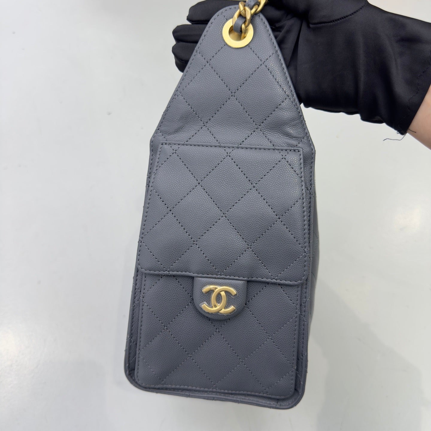 Pre-owned Certified Chanel Small 25Bag in Grey Caviar Leather with Golden Hardware, 2025 Microchipped, w/ Dust bag, Microchip