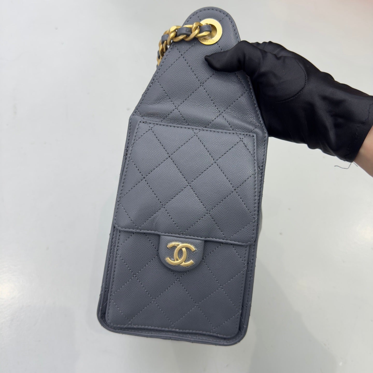 Pre-owned Certified Chanel Small 25Bag in Grey Caviar Leather with Golden Hardware, 2025 Microchipped, w/ Dust bag, Microchip