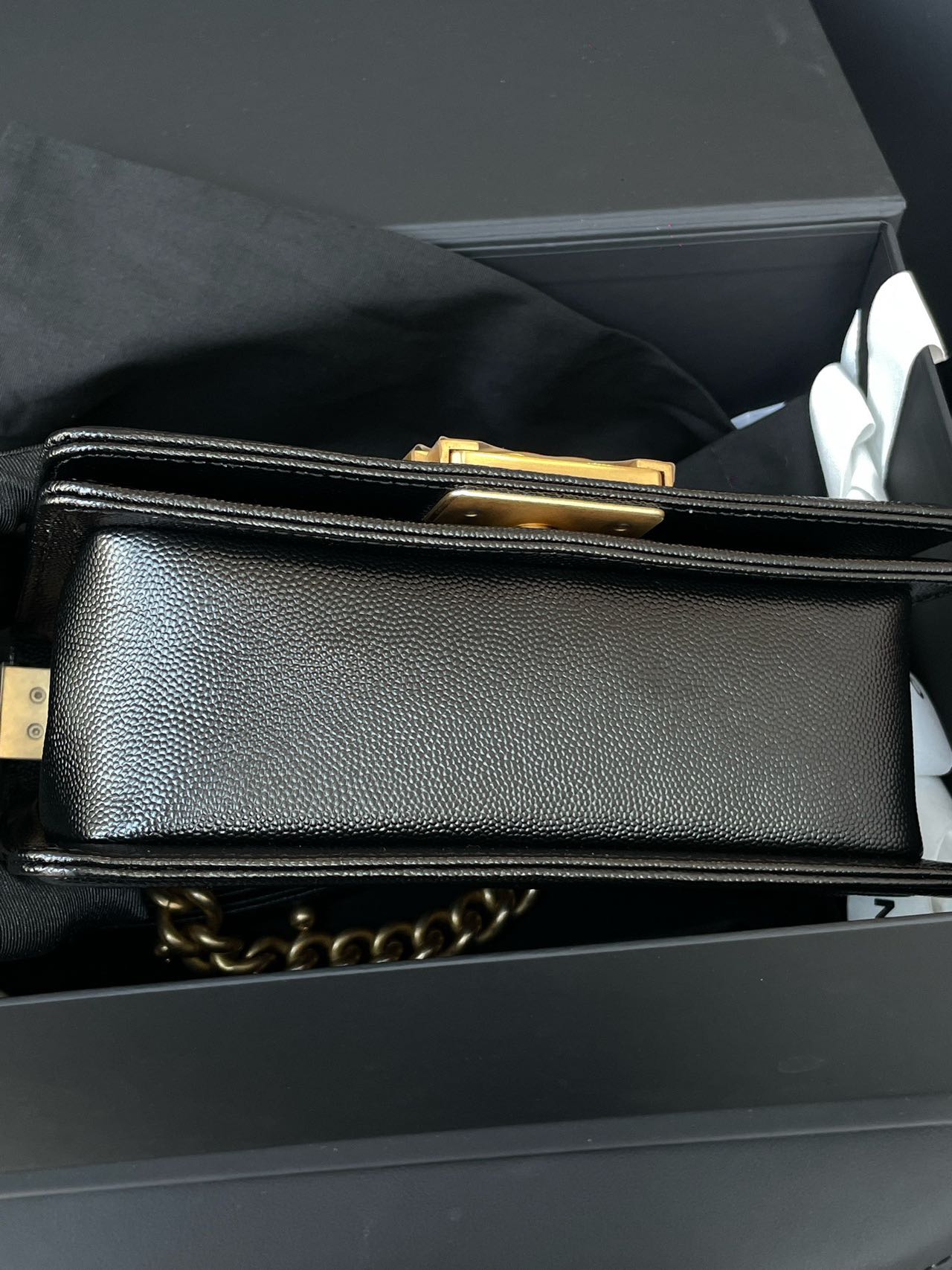 Pre-owned Certified Chanel Small Boy Bag in Black Caviar Leather with Golden Hardware, 2021 Microchipped,  w/ full set
