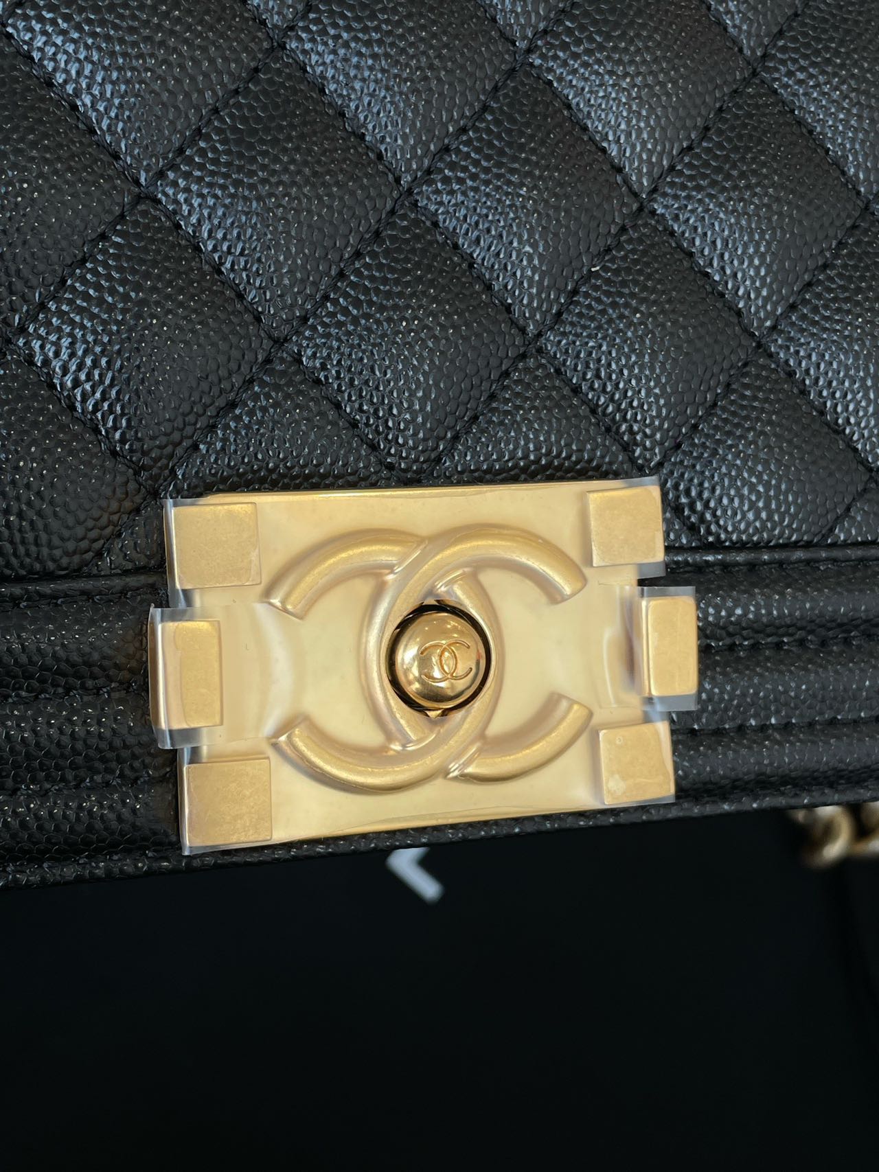 Pre-owned Certified Chanel Small Boy Bag in Black Caviar Leather with Golden Hardware, 2021 Microchipped,  w/ full set