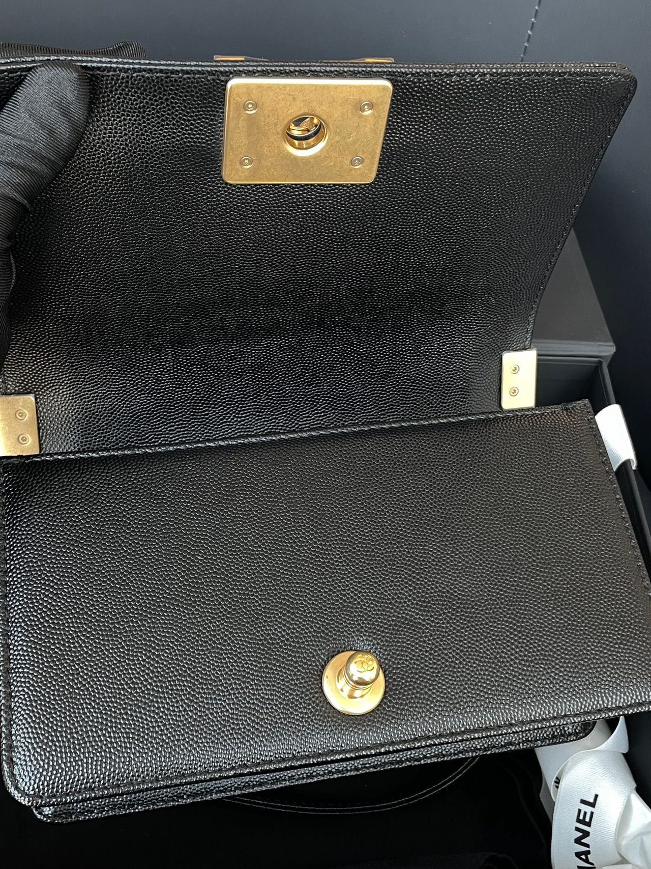 Pre-owned Certified Chanel Small Boy Bag in Black Caviar Leather with Golden Hardware, 2021 Microchipped,  w/ full set