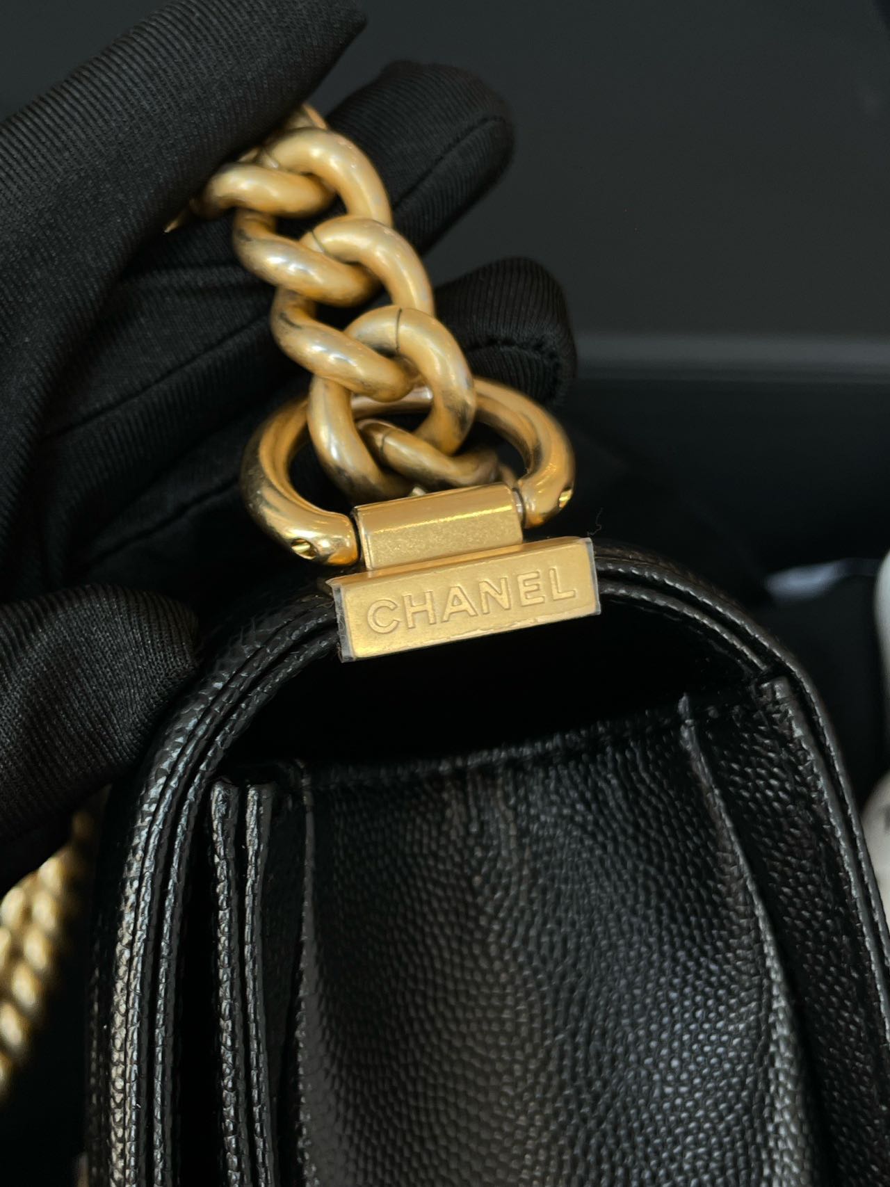 Pre-owned Certified Chanel Small Boy Bag in Black Caviar Leather with Golden Hardware, 2021 Microchipped,  w/ full set