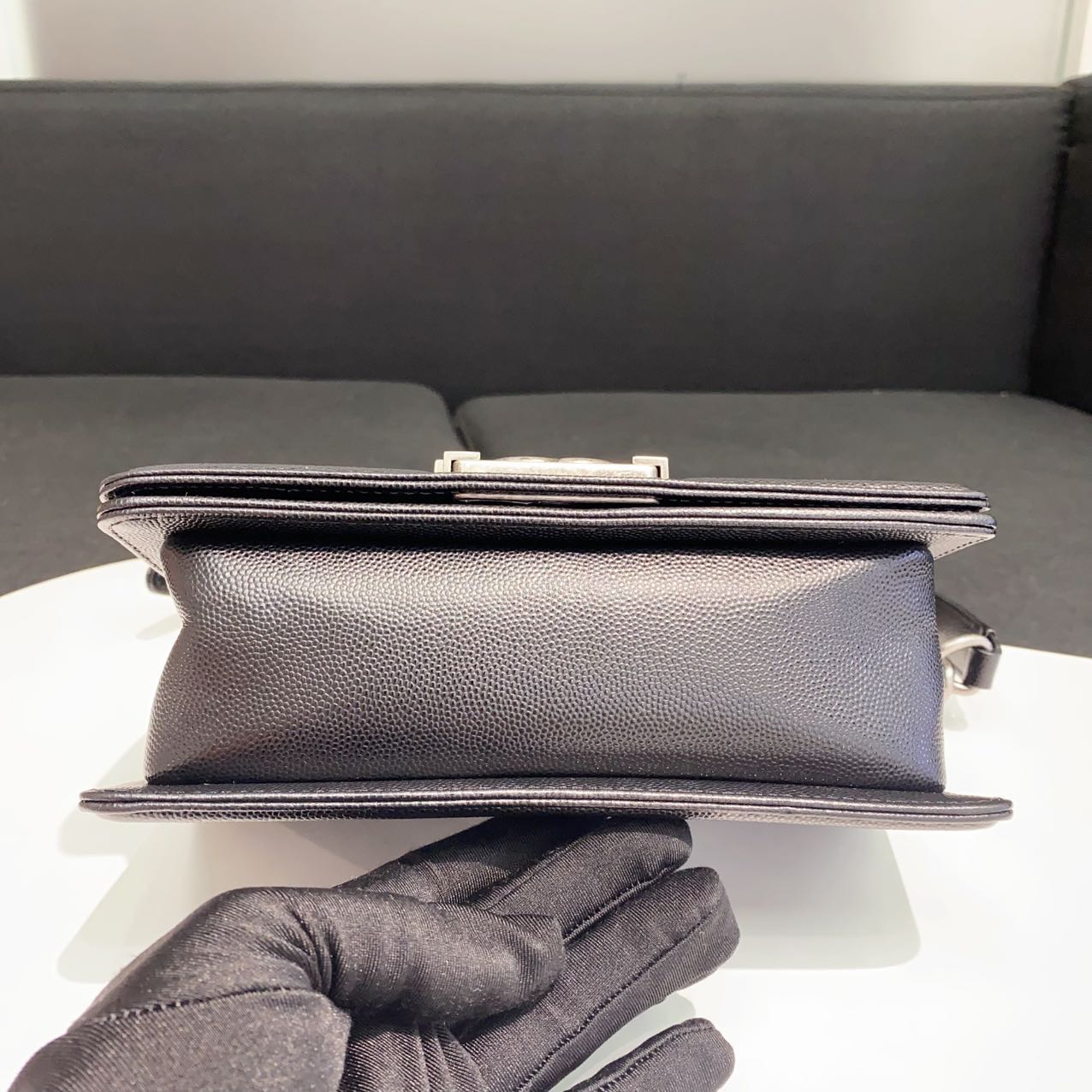 Pre-owned Certified Chanel Small Boy Bag in Black Caviar Leather with Silver Hardware, 2020-2021,  w/ full set