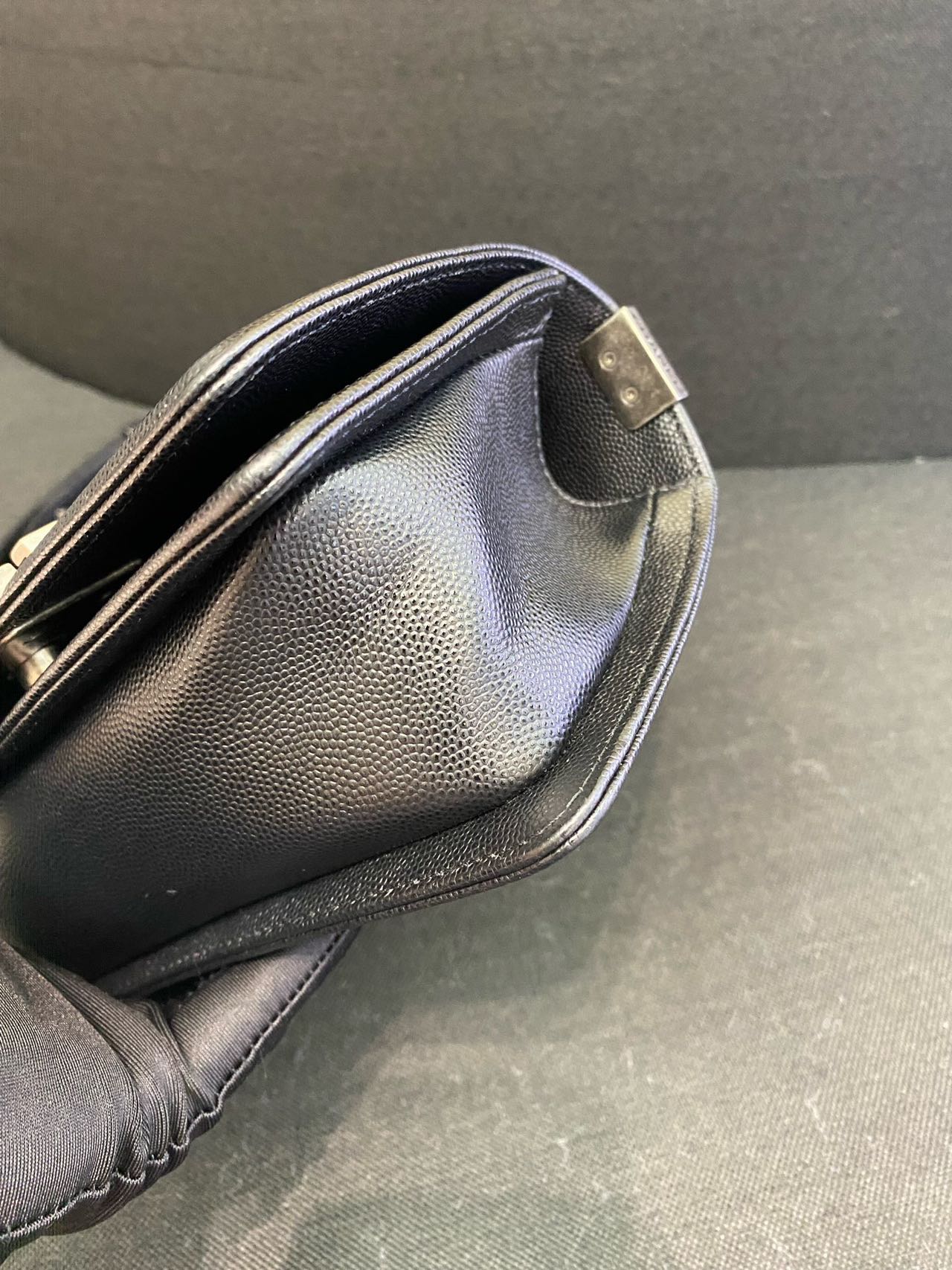 Pre-owned Certified Chanel Small Boy Bag in Black Caviar Leather with Silver Hardware, 2020-2021,  w/ full set