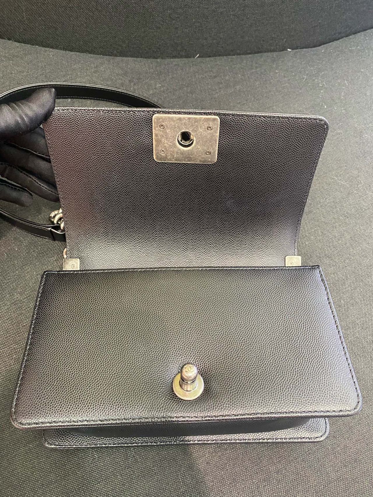 Pre-owned Certified Chanel Small Boy Bag in Black Caviar Leather with Silver Hardware, 2020-2021,  w/ full set