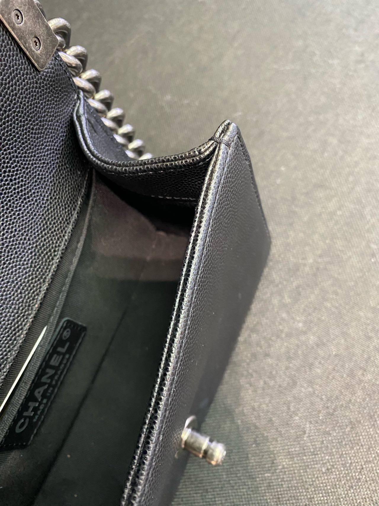 Pre-owned Certified Chanel Small Boy Bag in Black Caviar Leather with Silver Hardware, 2020-2021,  w/ full set