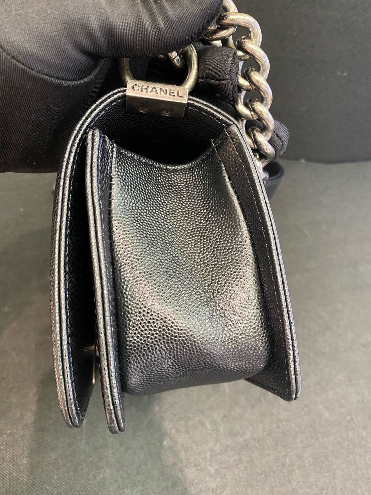 Pre-owned Certified Chanel Small Boy Bag in Black Caviar Leather with Silver Hardware, 2020-2021,  w/ full set