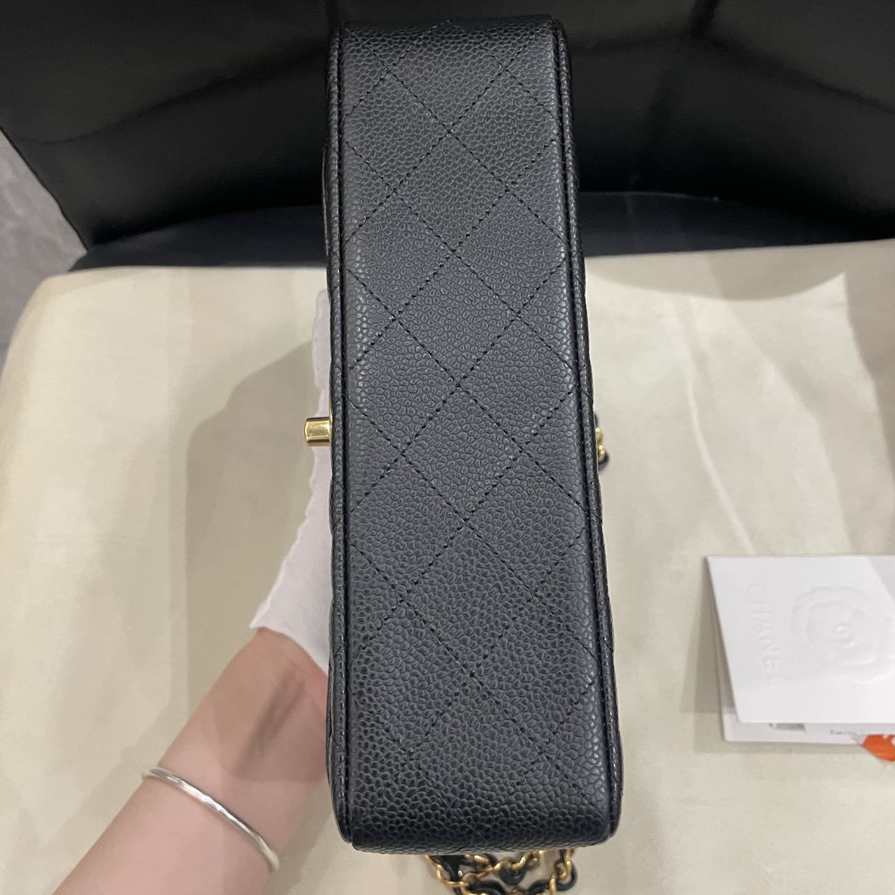 Pre-owned Certified Chanel Small CF Double Classic Flap in Black Caviar Leather with Golden Hardware, 2024 Microchipped, w/ Full Set