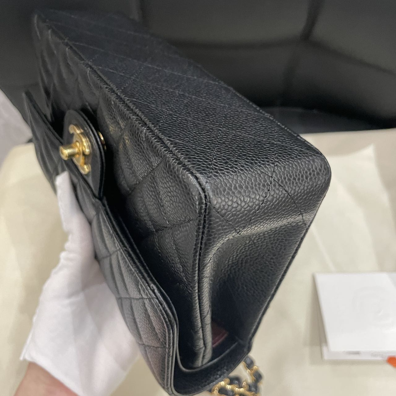 Pre-owned Certified Chanel Small CF Double Classic Flap in Black Caviar Leather with Golden Hardware, 2024 Microchipped, w/ Full Set