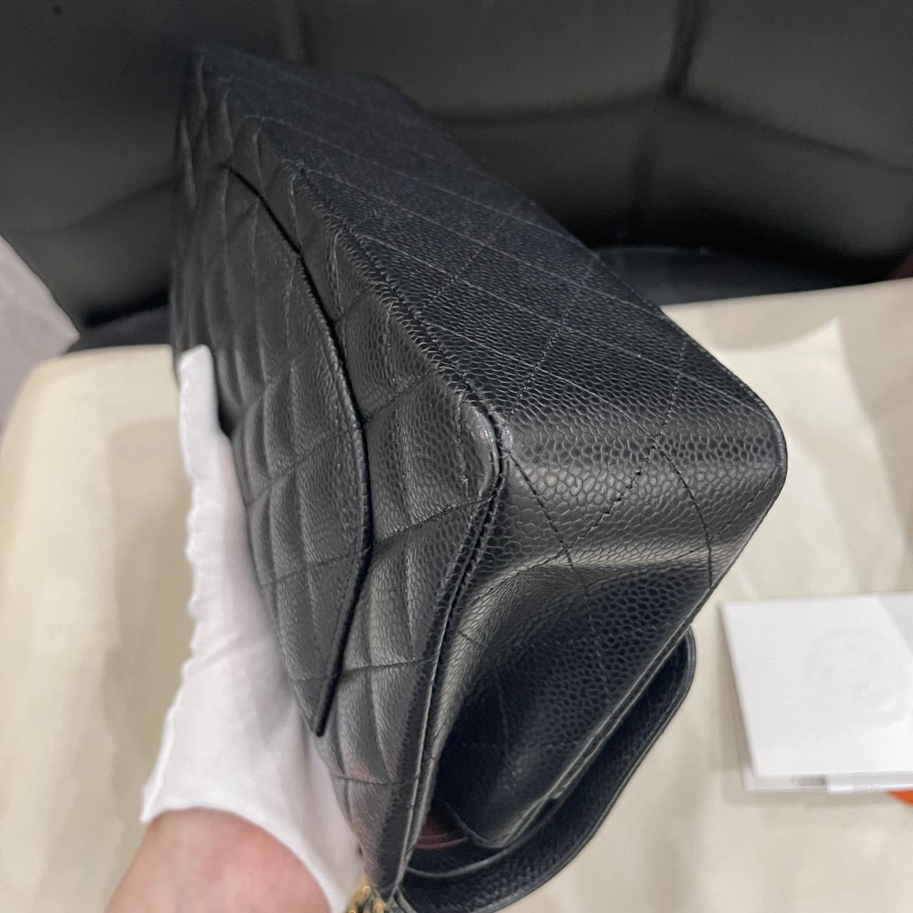 Pre-owned Certified Chanel Small CF Double Classic Flap in Black Caviar Leather with Golden Hardware, 2024 Microchipped, w/ Full Set