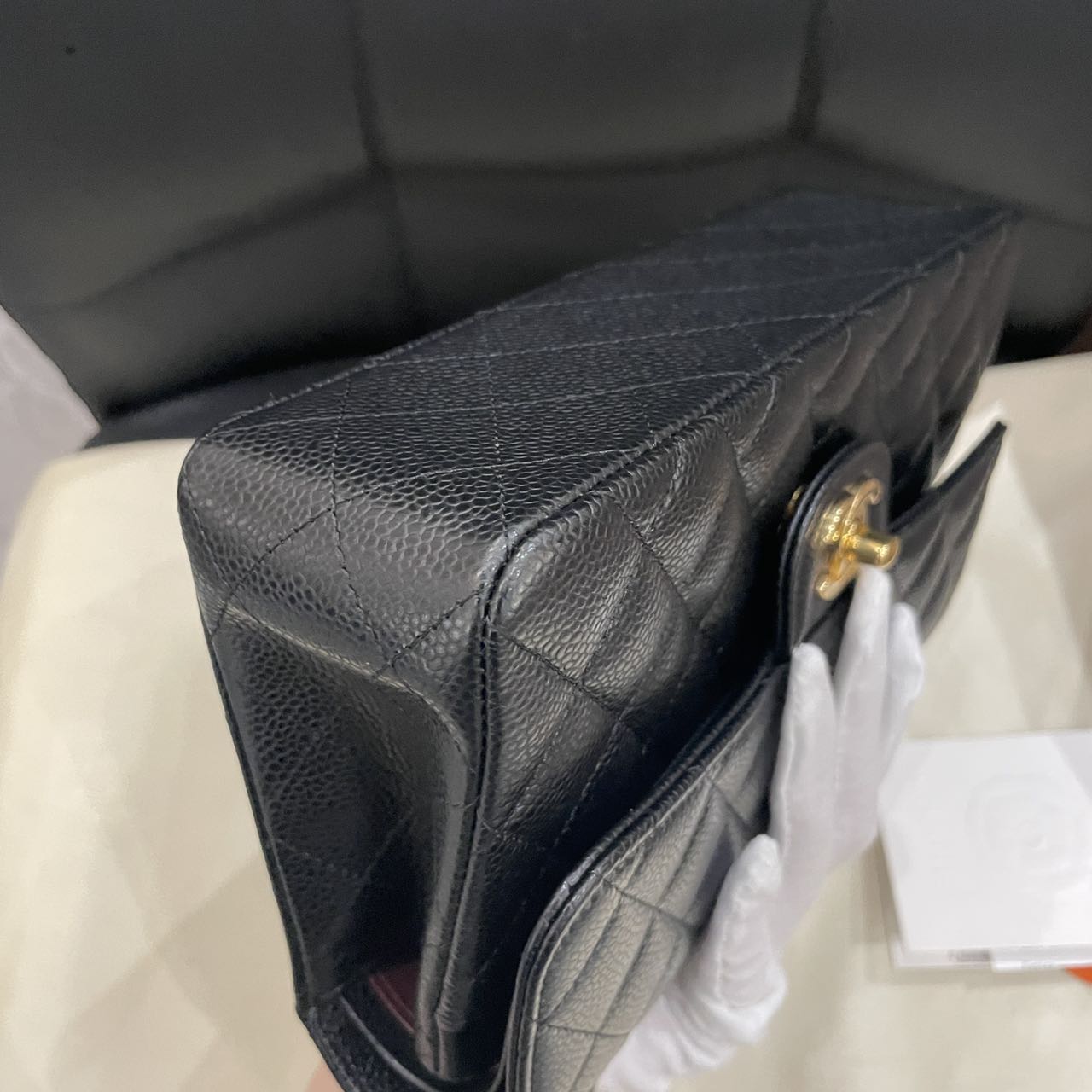 Pre-owned Certified Chanel Small CF Double Classic Flap in Black Caviar Leather with Golden Hardware, 2024 Microchipped, w/ Full Set