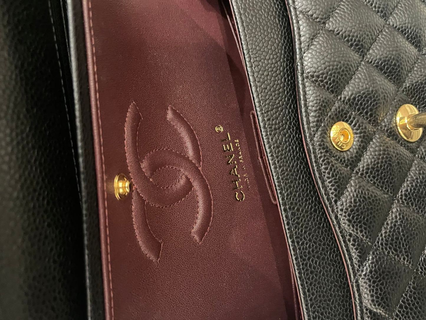 Pre-owned Certified Chanel Small CF Double Classic Flap in Black Caviar Leather with Golden Hardware, 2024 Microchipped, w/ Full Set