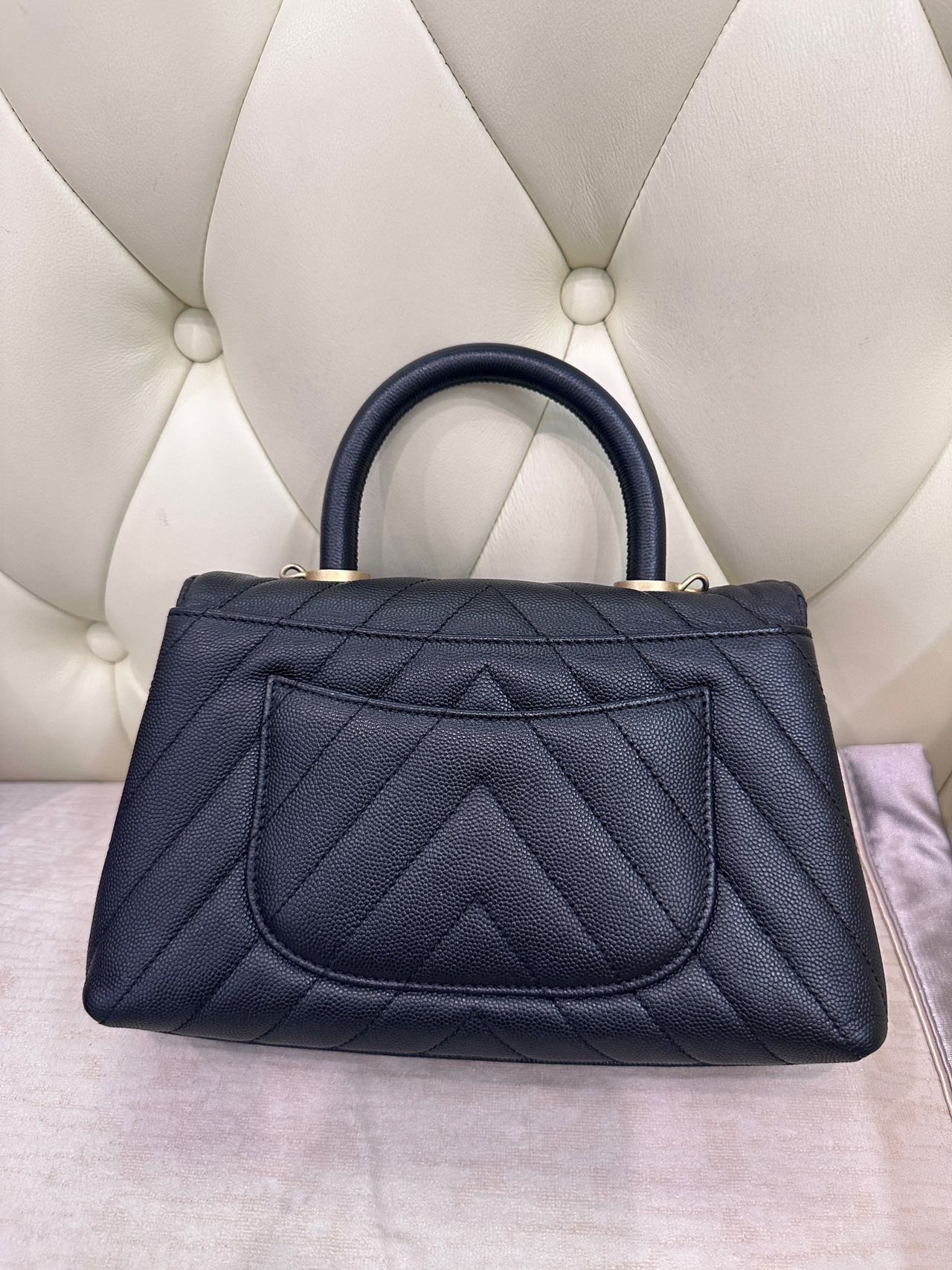 Pre-owned Certified Chanel Small Coco Handel in Black Caviar Leather with Golden Hardware, 2019, w/box, dust bag, strap