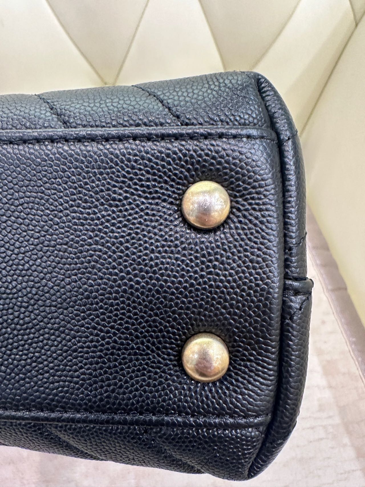 Pre-owned Certified Chanel Small Coco Handel in Black Caviar Leather with Golden Hardware, 2019, w/box, dust bag, strap