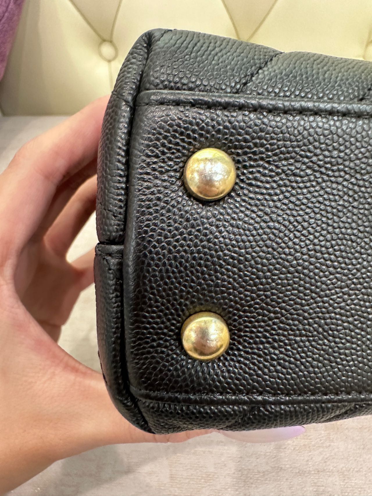 Pre-owned Certified Chanel Small Coco Handel in Black Caviar Leather with Golden Hardware, 2019, w/box, dust bag, strap