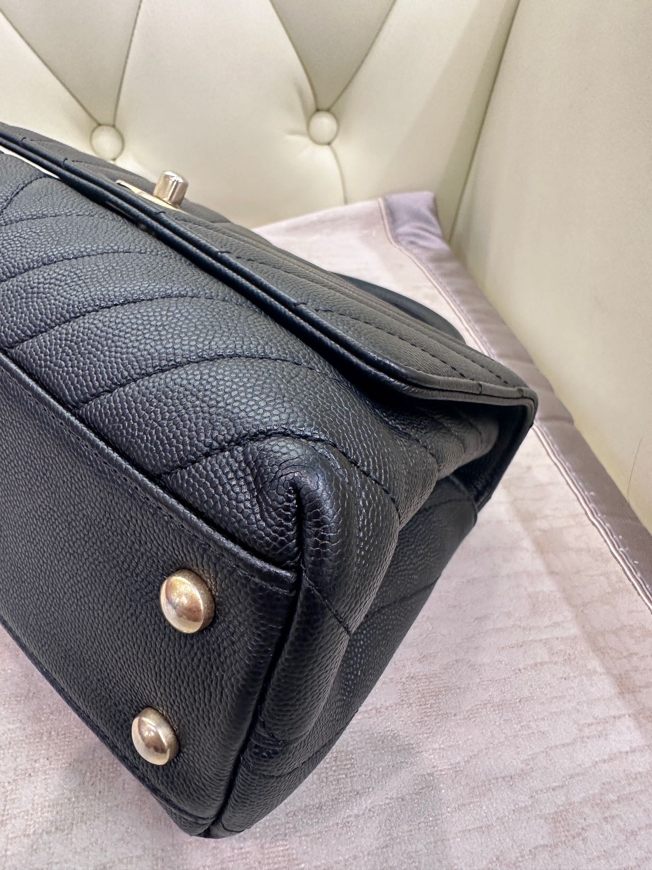 Pre-owned Certified Chanel Small Coco Handel in Black Caviar Leather with Golden Hardware, 2019, w/box, dust bag, strap