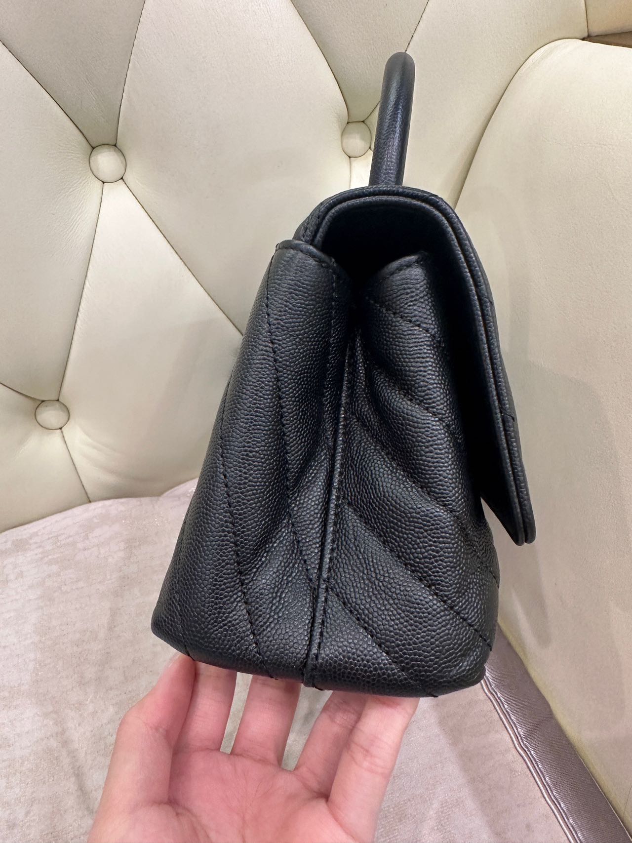 Pre-owned Certified Chanel Small Coco Handel in Black Caviar Leather with Golden Hardware, 2019, w/box, dust bag, strap