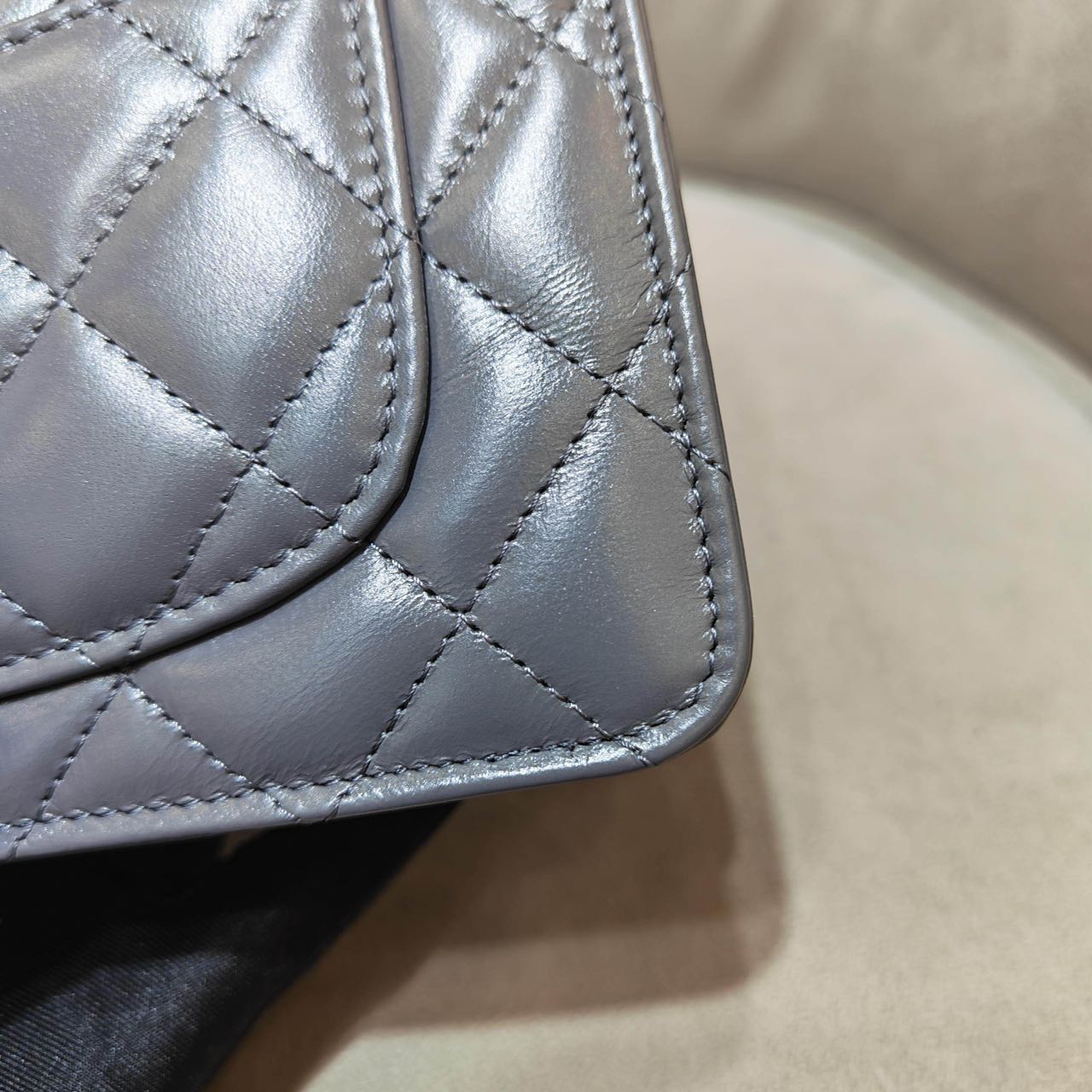Pre-owned Certified Chanel Wallet on Chain with Top Handle in Grey Lambskin with Silver Hardware, 2023 Microchipped, w/ dust bag