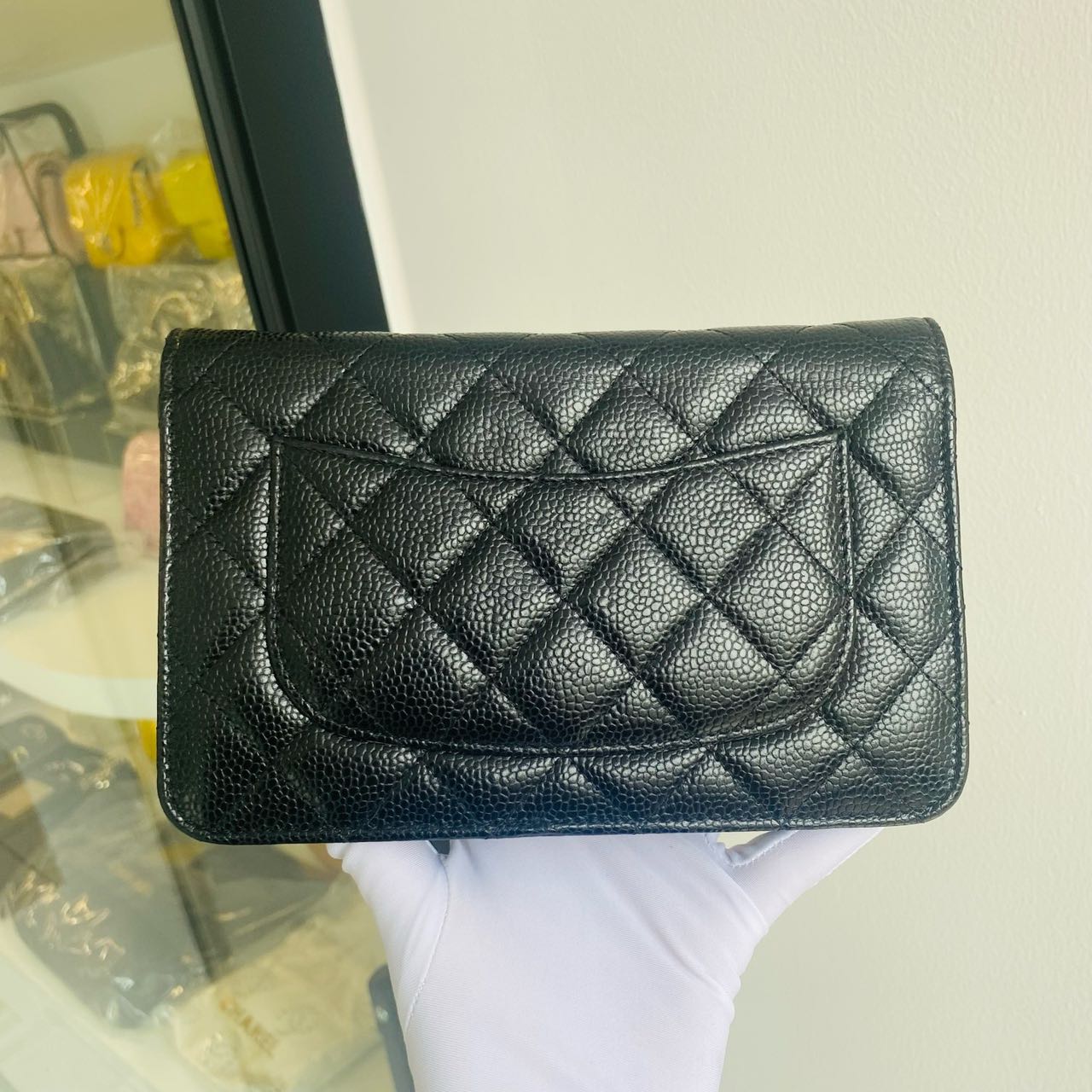Pre-owned Certified Chanel Wallet on Chain in Black Caviar Leather with Silver Hardware, 2024 Microchipped, w/ full set