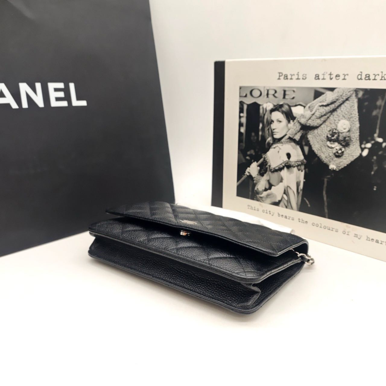 Pre-owned Certified Chanel Wallet on Chain in Black Caviar Leather with Silver Hardware, 2024 Microchipped, w/ full set