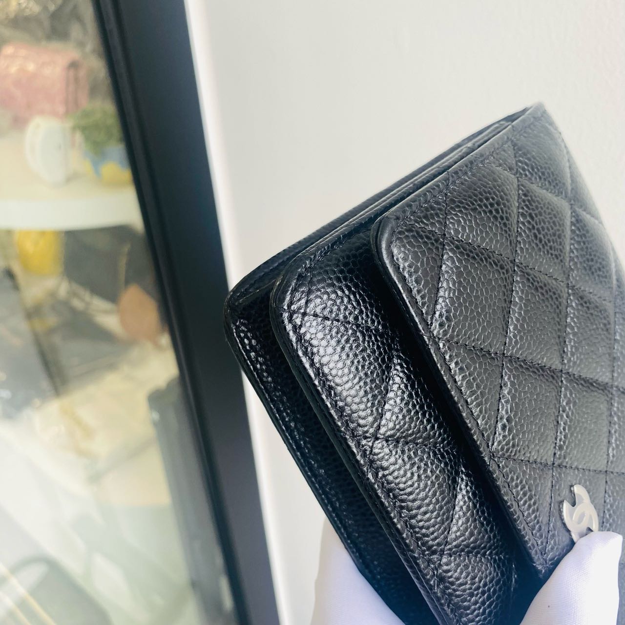 Pre-owned Certified Chanel Wallet on Chain in Black Caviar Leather with Silver Hardware, 2024 Microchipped, w/ full set