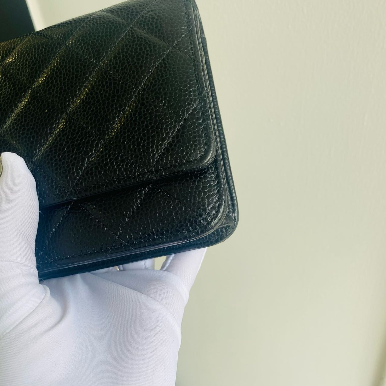 Pre-owned Certified Chanel Wallet on Chain in Black Caviar Leather with Silver Hardware, 2024 Microchipped, w/ full set