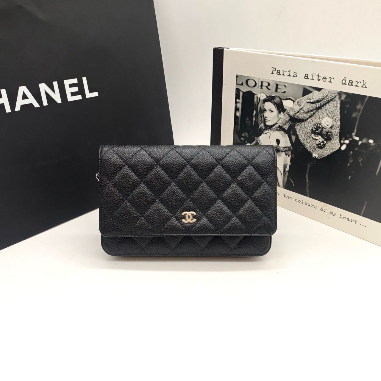 Pre-owned Certified Chanel Wallet on Chain in Black Caviar Leather with Silver Hardware, 2024 Microchipped, w/ full set
