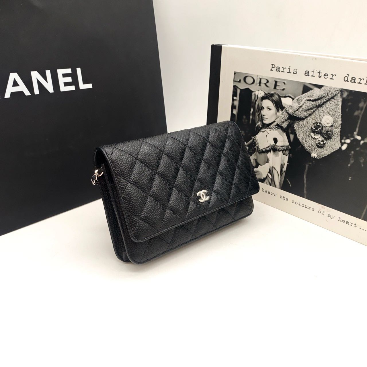 Pre-owned Certified Chanel Wallet on Chain in Black Caviar Leather with Silver Hardware, 2024 Microchipped, w/ full set