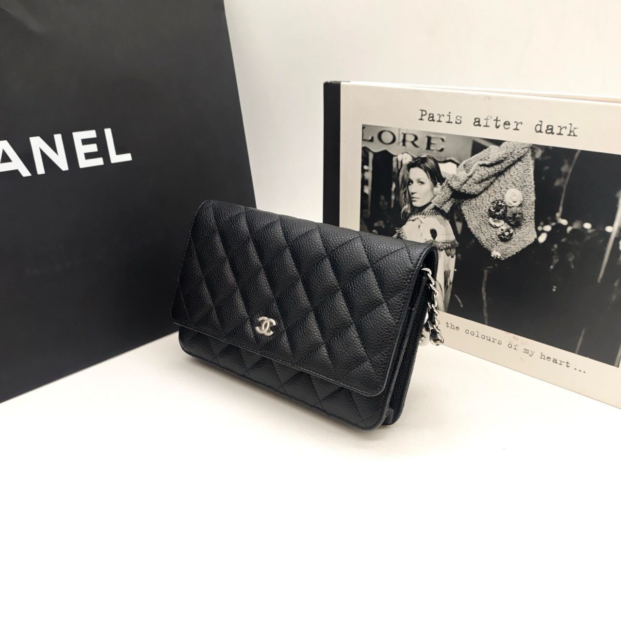 Pre-owned Certified Chanel Wallet on Chain in Black Caviar Leather with Silver Hardware, 2024 Microchipped, w/ full set