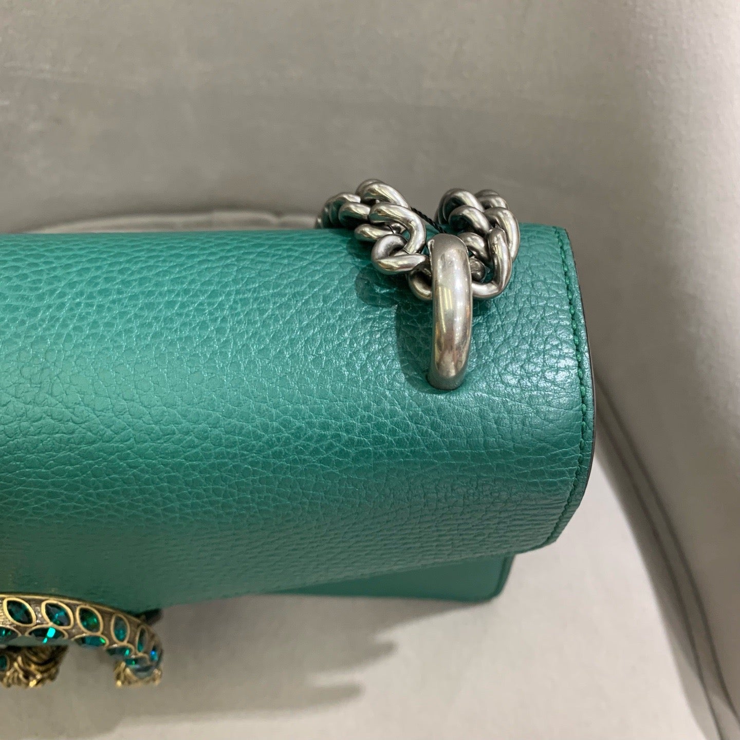 Pre-owned Certified Gucci Dionysus Medium Green Calfskin with Crystal Hardware, w/ dust bag