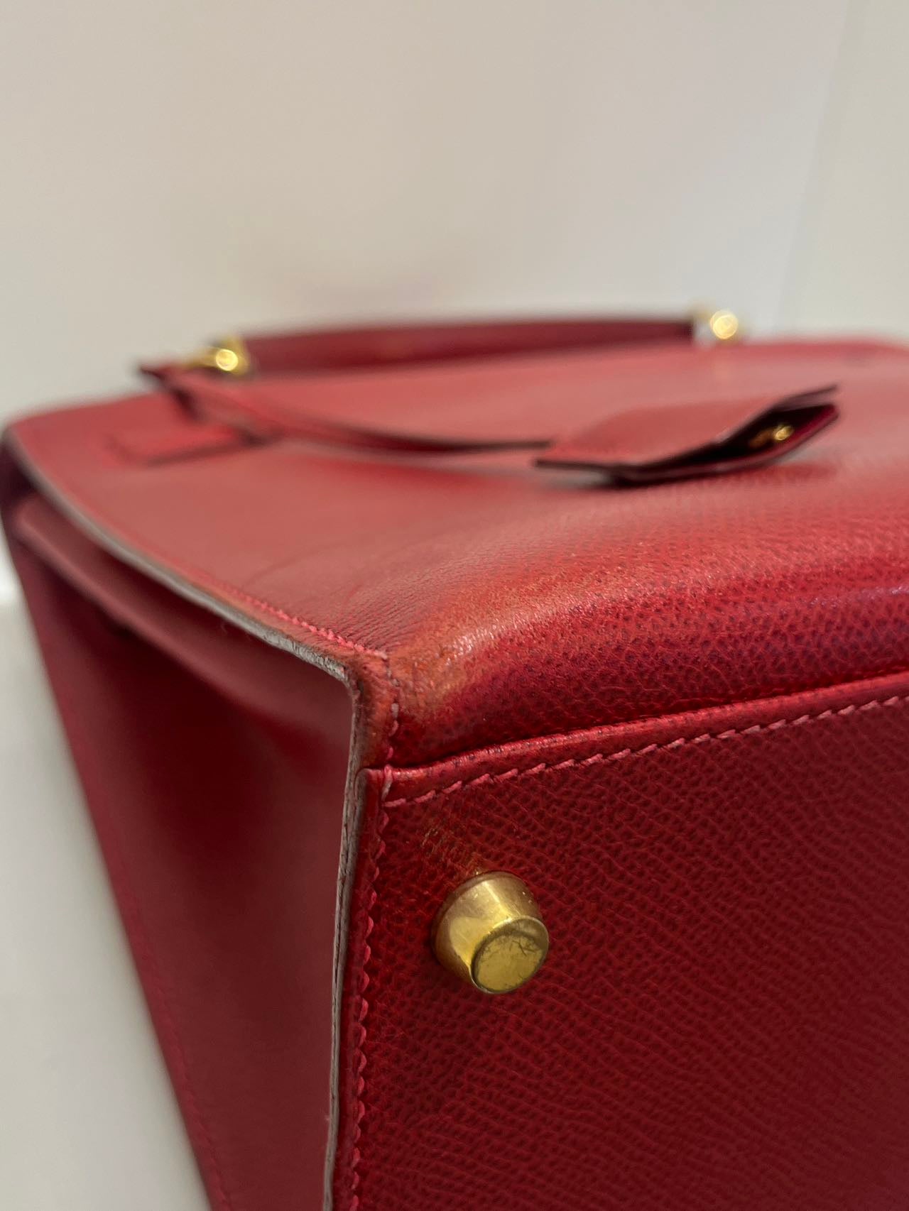 Pre-owned Vintage Hermes Kelly 32 Dark Red Epsom Leather Golden Hardware, 2003, w/ strap, lock&key