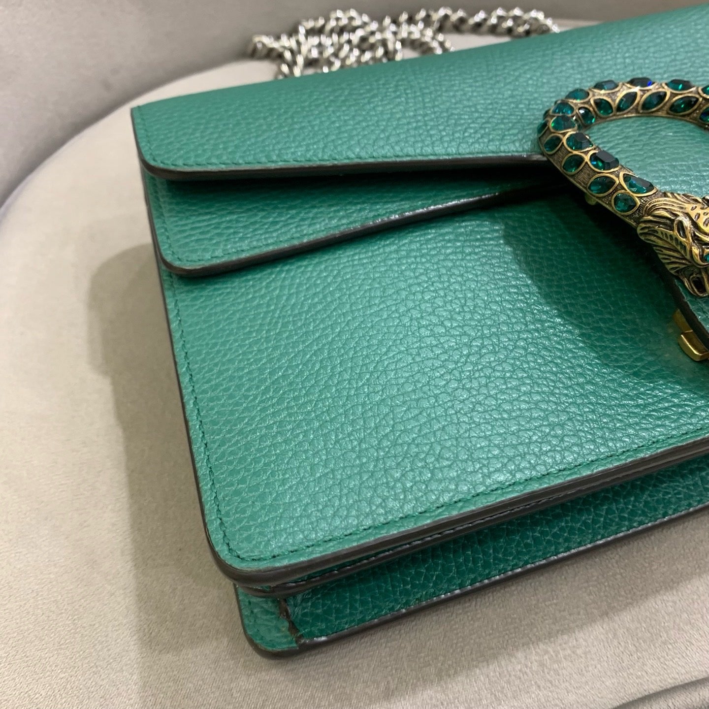 Pre-owned Certified Gucci Dionysus Medium Green Calfskin with Crystal Hardware, w/ dust bag