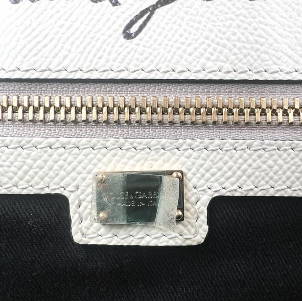 Pre-owned Certified D&G Dolce & Gabbana Large Sicily in White Calfskin with Floral Pattern, with Golden Hardware, w/ dust bag, card  wallet, strap
