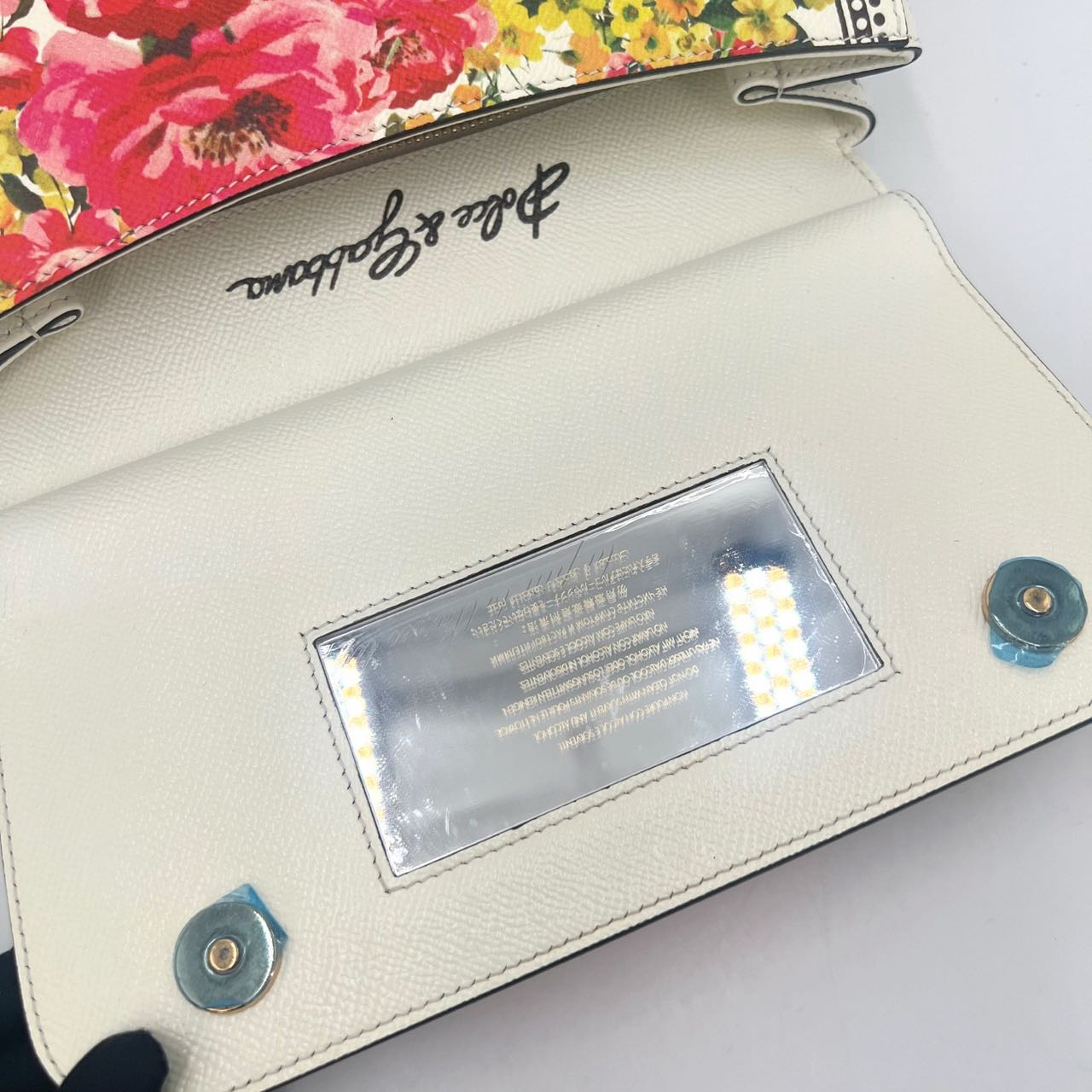 Pre-owned Certified D&G Dolce & Gabbana Large Sicily in White Calfskin with Floral Pattern, with Golden Hardware, w/ dust bag, card  wallet, strap